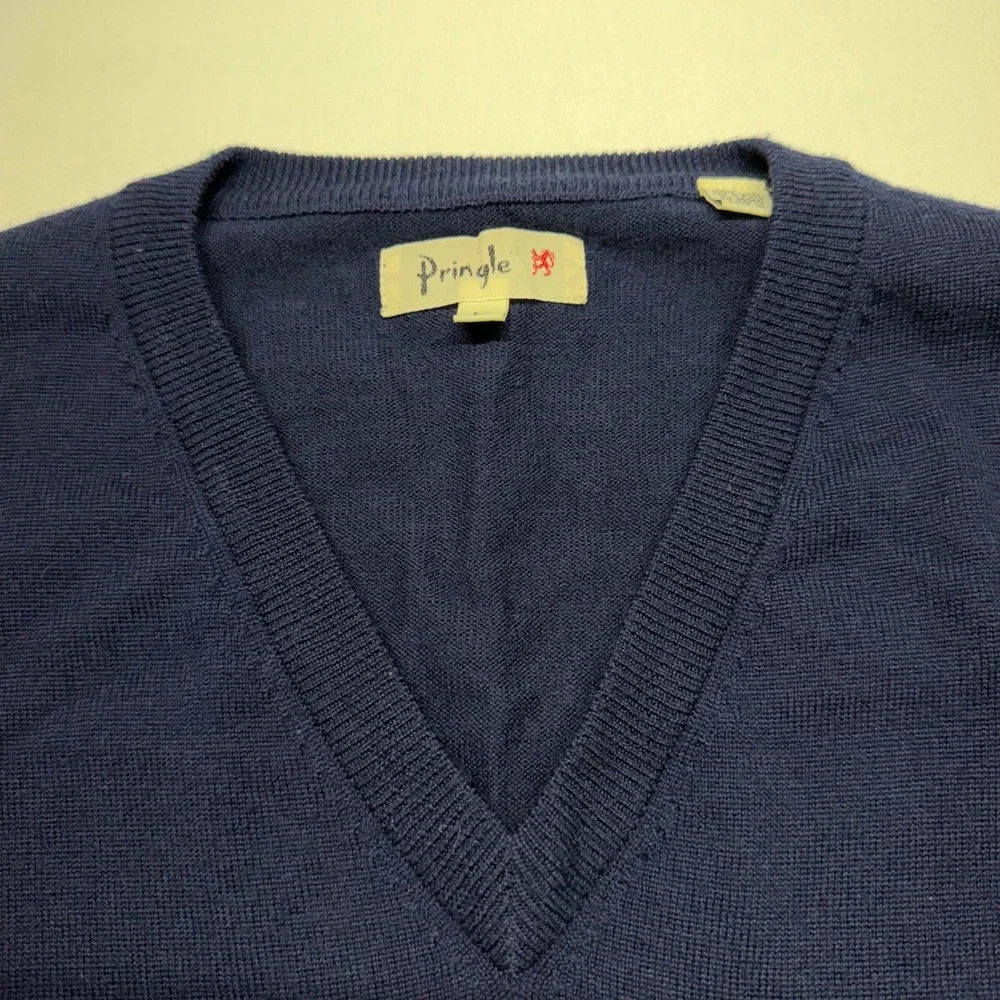 Pringle of Scotland Vintage Y2K 100% Wool V-Neck Sweater Mens L Navy Preppy